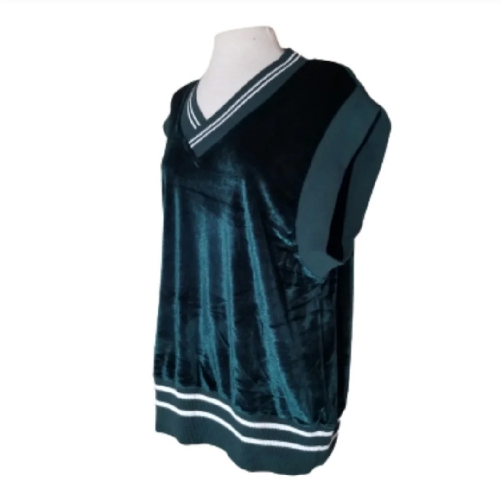 ASOS V-Neck Pullover Sleeveless Velour Sweater Vest Green Size S - Picture 3 of 12